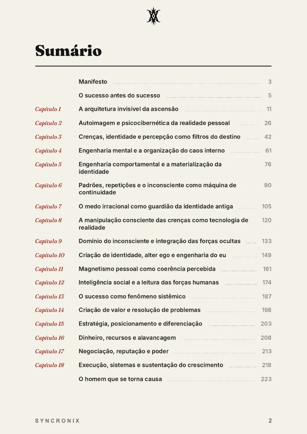Sumário: dezoito capítulos, uma descida
