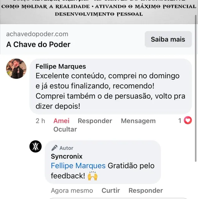 Comentário real de um leitor de A Chave do Poder