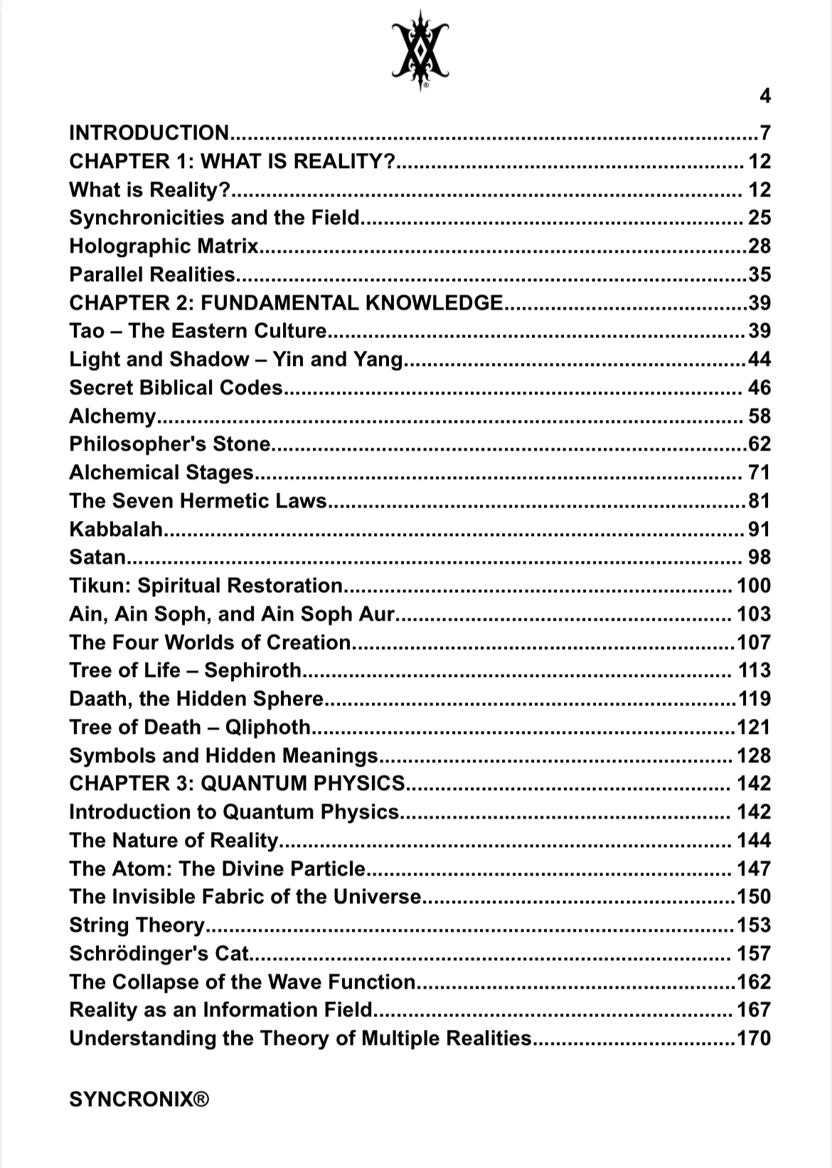 Table of contents page 1