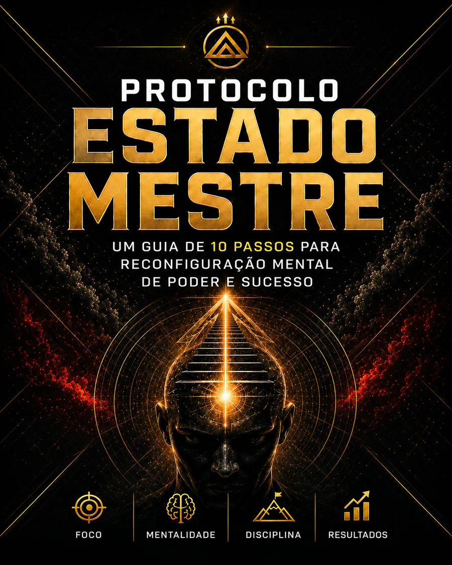 Capa do Protocolo Estado Mestre, um guia de 10 passos para reconfiguração mental de poder e sucesso