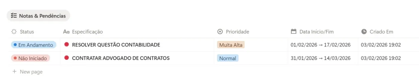 Preview do template no Notion, tela 3